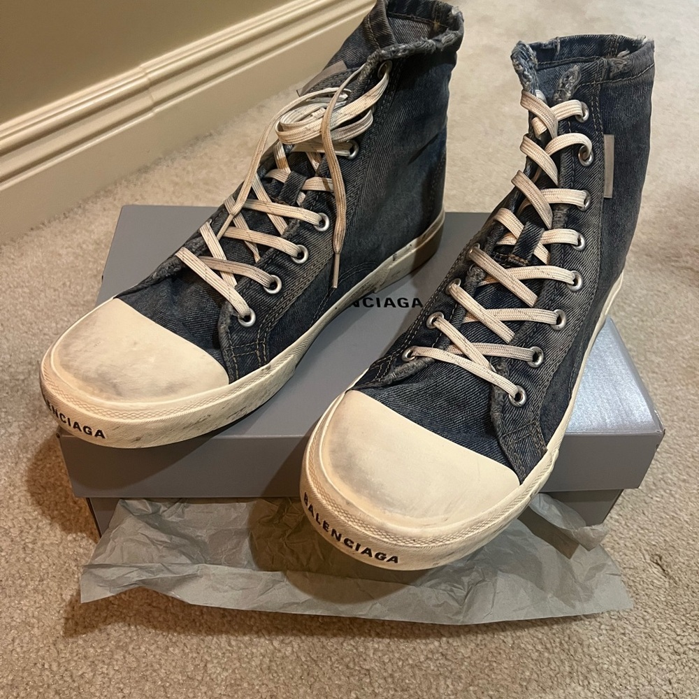 Balenciaga Denim High-Tops in Blue and Cream